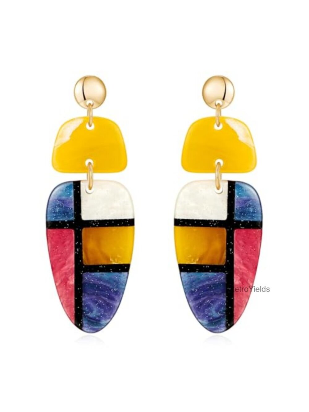 Geometric Acrylic Dangle Earrings Gold Plated Boho Statement Women